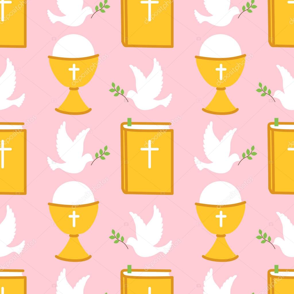 Cute seamless pattern for First Communion for girls