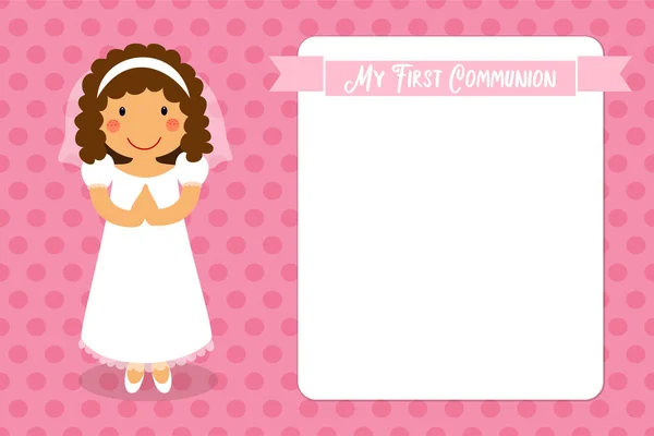 Cute First Communion card for girls — Stock Vector