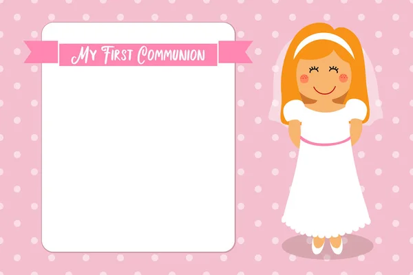 Cute First Communion card for girls — Stock Vector