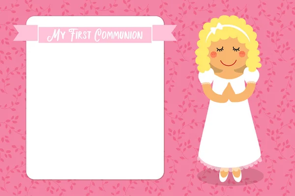 Cute First Communion card for girls — Stock Vector