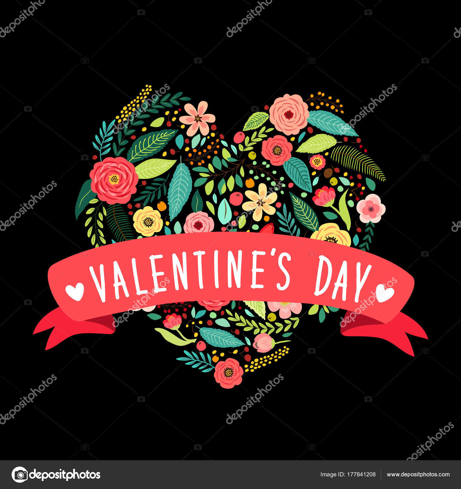 Cute Vintage Valentines Day Symbol As Rustic Hand Drawn First Spring Flowers In Heart Shape Vector Image By C Ishkrabal Vector Stock 177841208