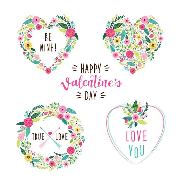 Симпатичный винтажный День святого Валентина, как ржавый ручной рисунок первых весенних цветов в форме сердца — стоковый вектор