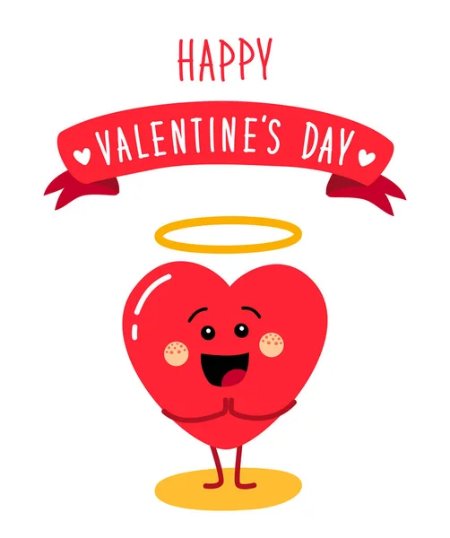 Cute holiday Valentines day card with funny cartoon character of emoji hearts — Stock Vector