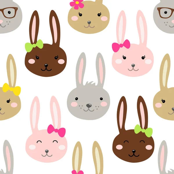 かわいいイースターのシームレスなパターン設計とウサギの面白い漫画のキャラクター — ストックベクタ