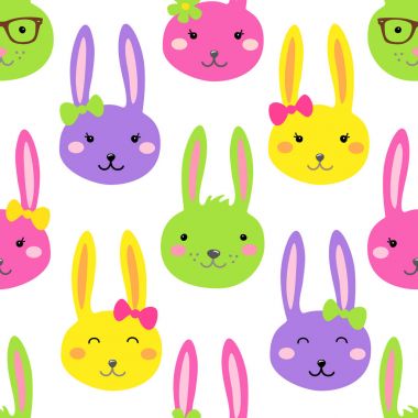 Tatlı parlak Paskalya Dikişsiz desen tasarım tavşanlar komik çizgi film karakterleri ile