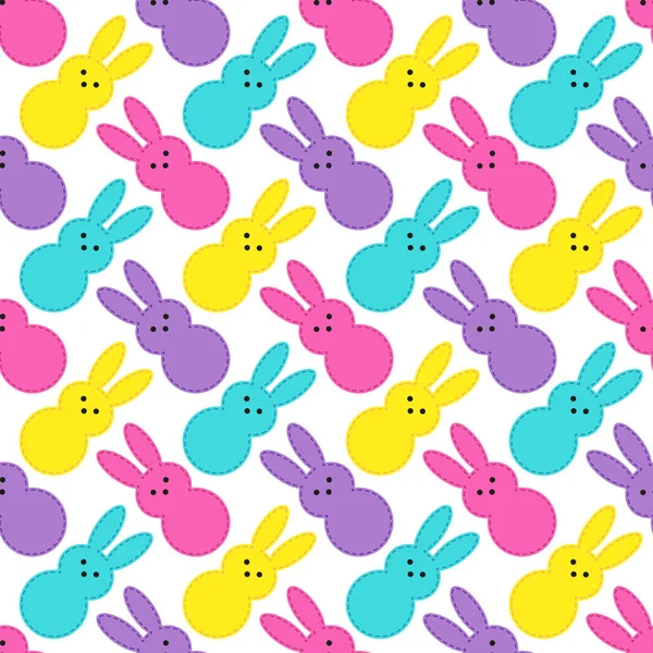 Lindo diseño de patrón sin costuras de Pascua con divertidos personajes de dibujos animados de conejos — Vector de stock