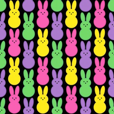 Bunnies 80s ve 90s stil neon renklerde, komik çizgi film karakterleri ile şirin Paskalya Dikişsiz desen tasarım