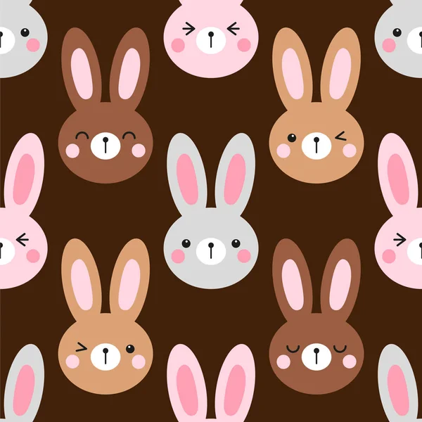 Lindo diseño de patrón sin costuras de Pascua con divertidos personajes de dibujos animados de conejitos emoji — Vector de stock