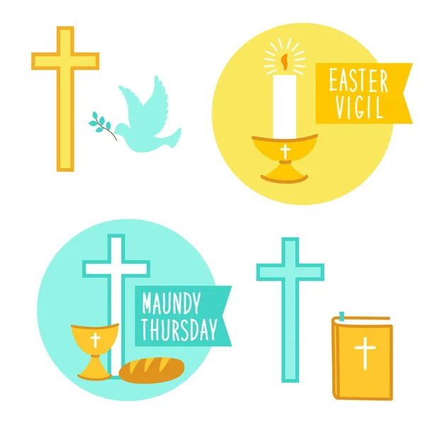 Heilige Week Pasen Vigil en witte donderdag pictogrammen — Stockvector