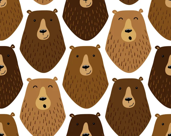 Lindo patrón infantil sin costuras con divertidos personajes de dibujos animados dibujados a mano de diferentes osos — Vector de stock