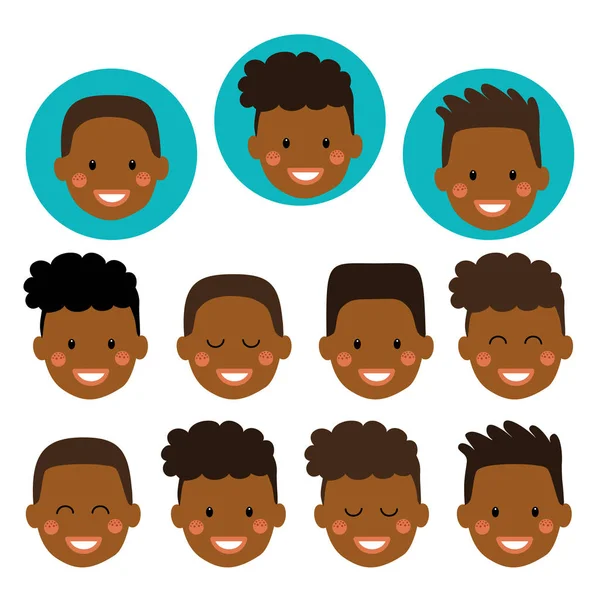 Cute Set of Boy portrait face emotions as different expressions — Stock Vector