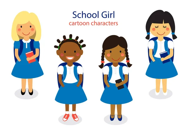 Симпатичні дівчата школи ізольовані на білому тлі — стоковий вектор