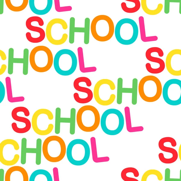 Симпатичное красочное слово Школьный типографический бесшовный узор с разноцветными буквами — стоковый вектор