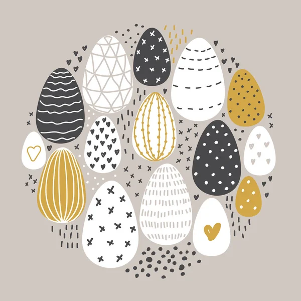 Cute Scandinavian Easter Eggs tle kolekcji z ręcznie rysowane tekstury i elementy dekoracyjne — Wektor stockowy