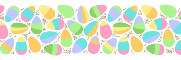 Fondo abstracto horizontal geométrico de los huevos de Pascua lindos en estilo minimalista plano — Vector de stock