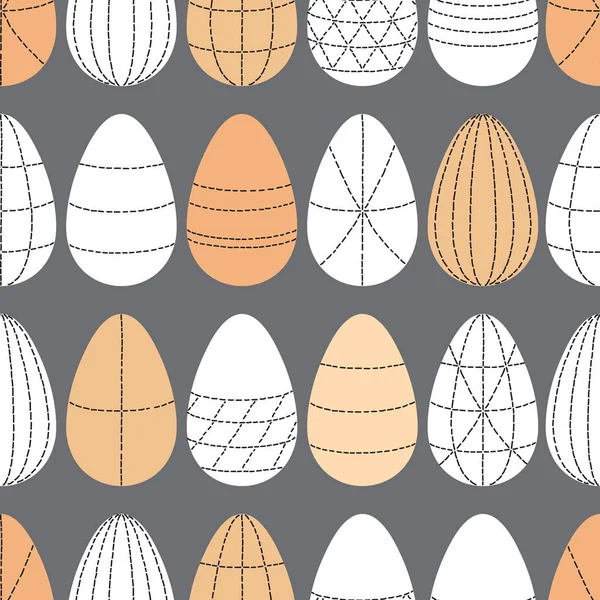 Telur Paskah Skandinavia memiliki latar belakang mulus dengan ornamen seni garis geometris dalam warna netral - Stok Vektor