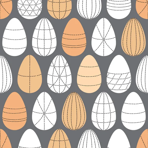 Ovos de Páscoa escandinavos fundo sem costura com ornamento de arte de linha geométrica em cores neutras — Vetor de Stock