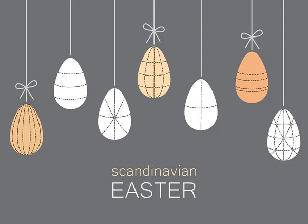 İskandinav Paskalya yumurtalarının afişi Geometrik çizgi arkaplanının renksiz sanat süsü — Stok Vektör