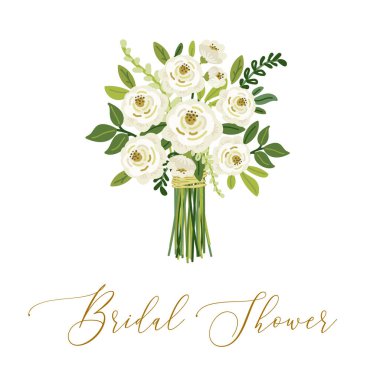 Şirin botanik temalı çiçek arkaplanı, bir buket el çizimi, kır gülleri ve yeşil yapraklı dallar.