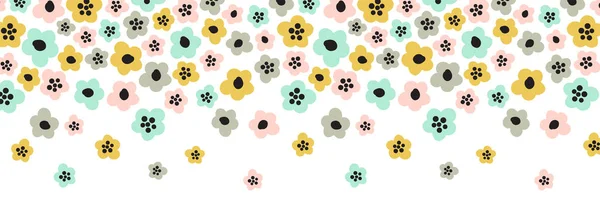 Lindo fondo banner horizontal infantil con primitivas flores de primavera de arte ingenuo en estilo escandinavo minimalista — Vector de stock