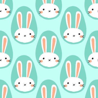 Sevimli İskandinav Paskalya deseni, el çizimi tavşanlar yumurta şekilli portre, saf sanat karalama tarzında yaratıcı bahar tasarımı.