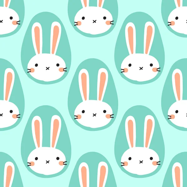 Lindo patrón sin costura de Pascua escandinava con conejos dibujados a mano retrato en forma de huevo, diseño creativo de primavera en estilo ingenuo garabato arte — Vector de stock