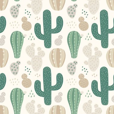 Sevimli, pürüzsüz arka plan, İskandinav tarzında el çizimi kaktüs, nötr renkler botanik desen, çocuk bakımı tekstil ve kumaşlar, duvar kağıdı vb.