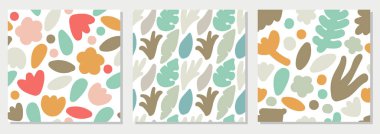 Soyut doğa elementlerinin beyaz arka planda şekilleri, basit düz stil vektör illüstrasyonları ile sevimli modaya uygun düzensiz desen seti