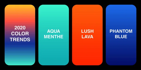 Trendy 2020 Color Palette Gradients collection as set of Aqua Menthe, Lush Lava and Phantom Blue — Stock Vector