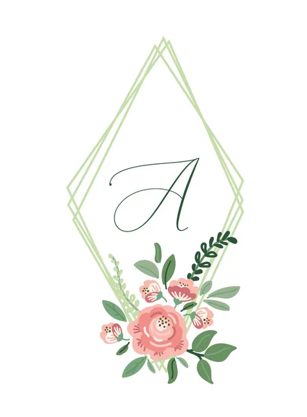 Cute botanical theme floral frame background with bouquets of hand drawn rustic roses and leaves branches in neutral colors — ストックベクタ