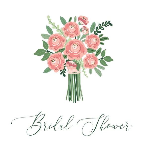 Cute botanical theme floral background with bouquets of hand drawn rustic roses and leaves branches in neutral colors — Stok Vektör