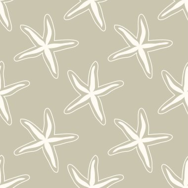 Elle çizilmiş deniz yıldızlarıyla nötr renkler, minimum İskandinav tarzında deniz temalı vektör çizimi