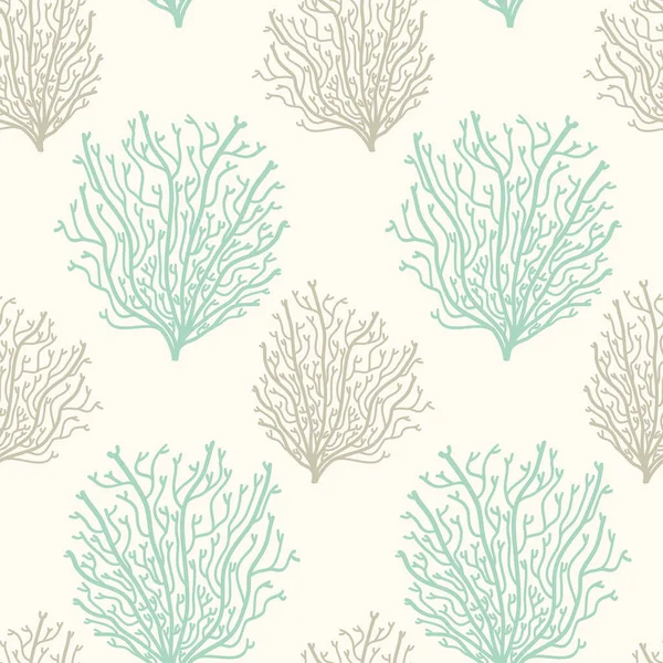 Нейтральные цвета бесшовный узор с нарисованными вручную кораллами, морской тематической векторной иллюстрацией в минимальном скандинавском стиле — стоковый вектор