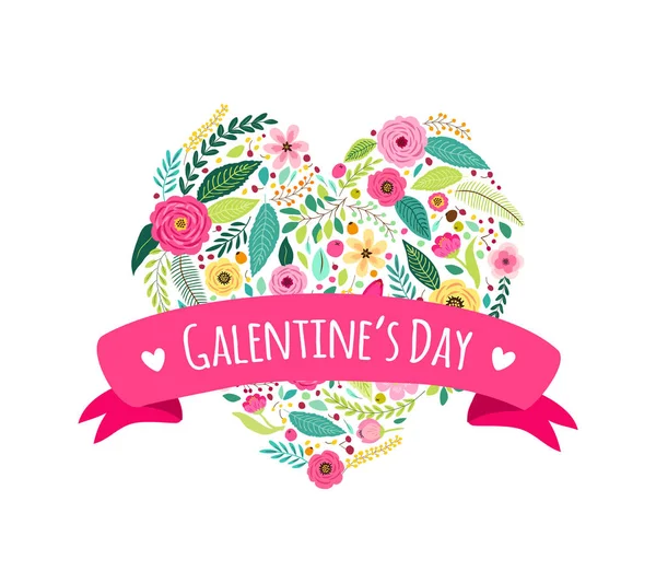 Niedliche feminine Karte mit handgezeichneten Blumen für Freundinnen, die den Valentinstag feiern — Stockvektor