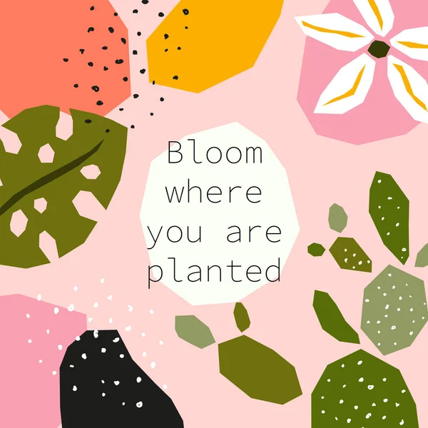 Trendy paper collage with abstract hand drawn floral elements, motivation poster in flat design contemporary scandinavian style, vector illustration — 图库矢量图片