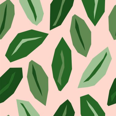 Trendy tropical paper collage with abstract hand drawn floral elements, seamless pattern in flat design contemporary scandinavian style, vector illustration