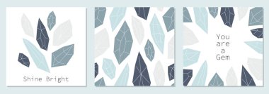 Set of inspirational posters with diamonds and crystals in trendy minimal flat style, neutral colors, witch magic design, vector illustration