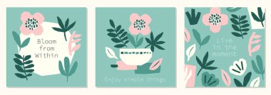 Every day motivation as creative trendy abstract paper cut out collage set backgrounds for social media templates, neutral colors