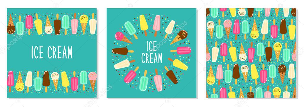 Cute set of Ice Cream collection backgrounds in vivid tasty colors ideal for banners, package etc