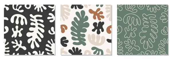 Modny zestaw bezszwowy wzór z abstrakcyjnym organicznym wycięciem Matisse inspirowane kształty w neutralnych kolorach — Wektor stockowy