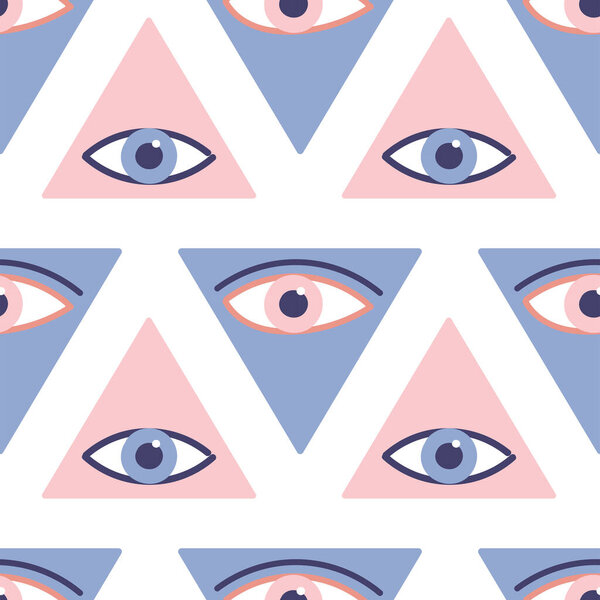 Seamless pattern with evil eyes in hand drawn flat design, contemporary modern trendy style