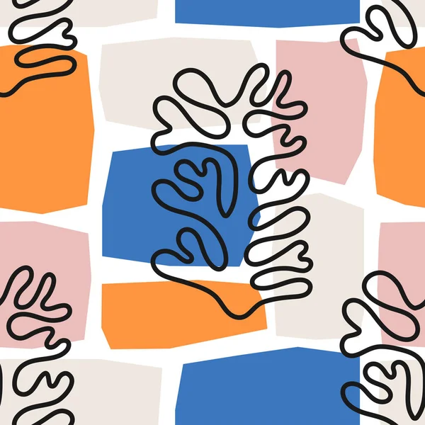 Modny bezszwowy wzór z abstrakcyjnym organicznym wycięciem Matisse inspirowane kształty w neutralnych kolorach — Wektor stockowy