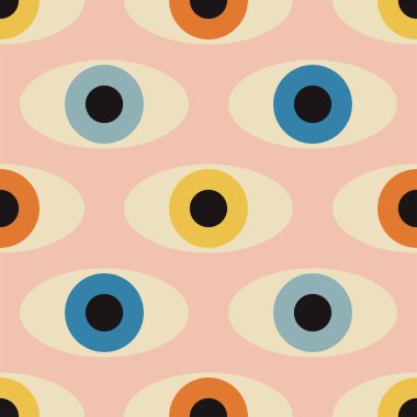 En az 20 'lik geometrik tasarımı olan kusursuz desenli gözler, ilkel şekilli vektör şablonu