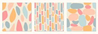 Set of seamless pattern backgrounds with abstract organic shapes, contemporary collage style, pastel colors clipart