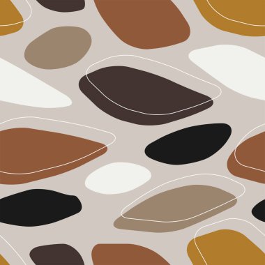 Soyut organik şekilleri, doğa unsurları, vektör illüstrasyonları olan sevimli, orta yüzyıl modern, kusursuz desen.