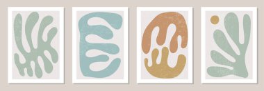 Set of Matisse inspired contemporary collage posters with abstract organic shapes in neutral colors clipart