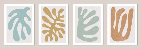 Ensemble d'affiches de collage contemporaines inspirées de Matisse avec des formes organiques abstraites dans des couleurs neutres — Image vectorielle