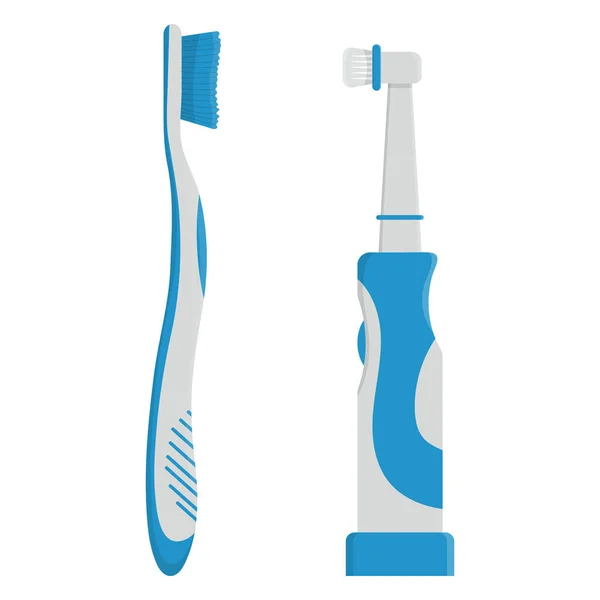 牙刷和电动牙刷蓝色卡通片在白色背景上隔离. 牙齿保护，口腔护理，牙齿健康概念海报，横幅。 任何设计的矢量说明. — 图库矢量图片