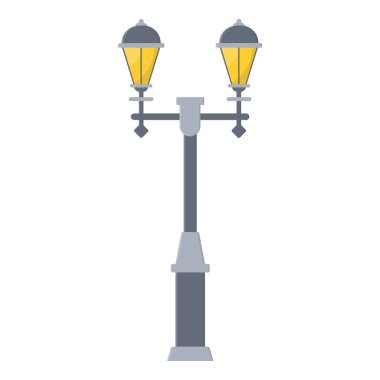 Beyaz arka planda izole edilmiş sokak lambası çizgi filmi. Modern ve klasik sokak lambası. Manzara inşaatı için elementler. Herhangi bir tasarım için vektör illüstrasyonu.