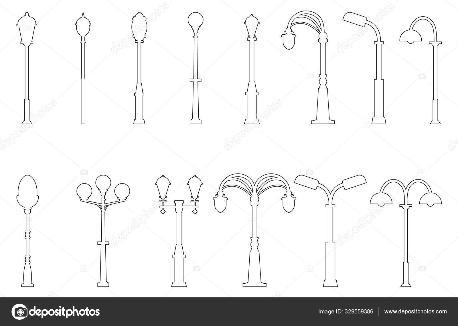 lamppost drawing by one continuous line, isolated, vector. Street lamp one  continuous line drawing, isolated, vector Stock Vector